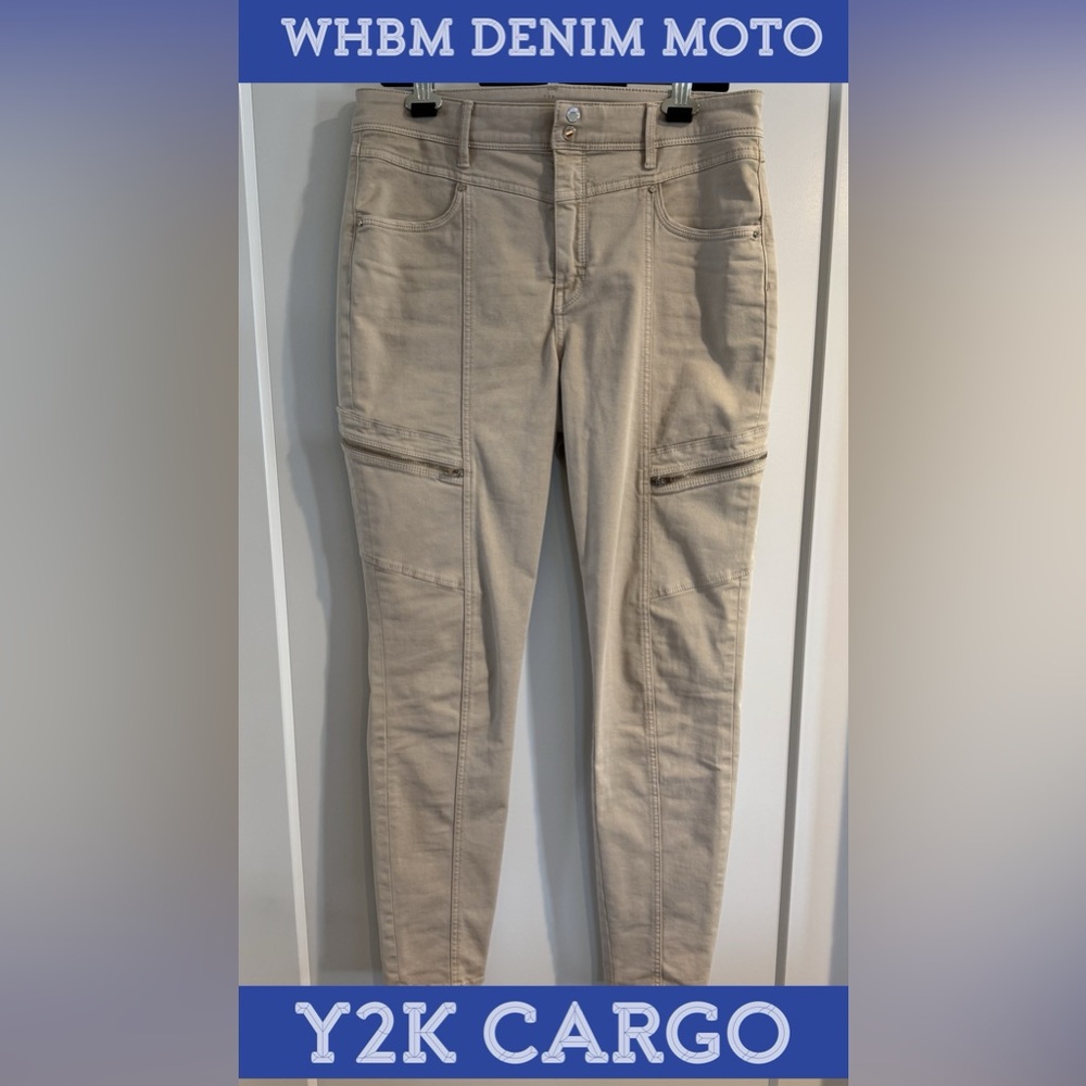 White House black market Denim Moto in stone/tan